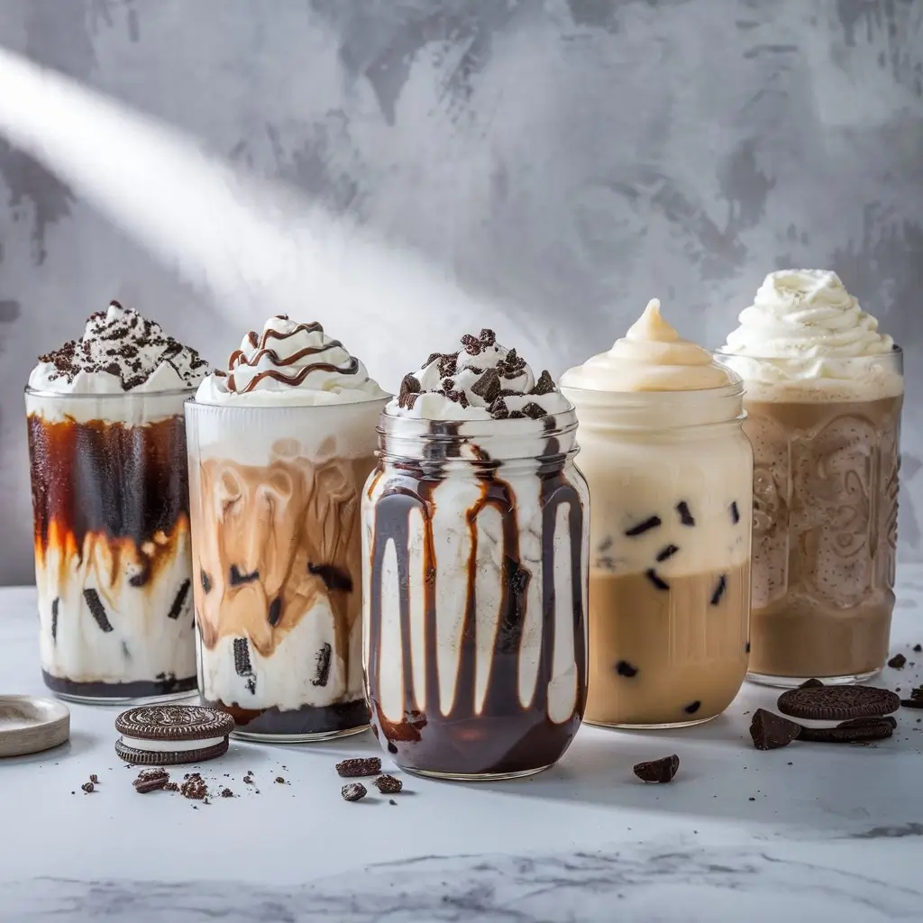 4 iced coffee Oreo drinks: classic, mocha, vanilla, extra creamy