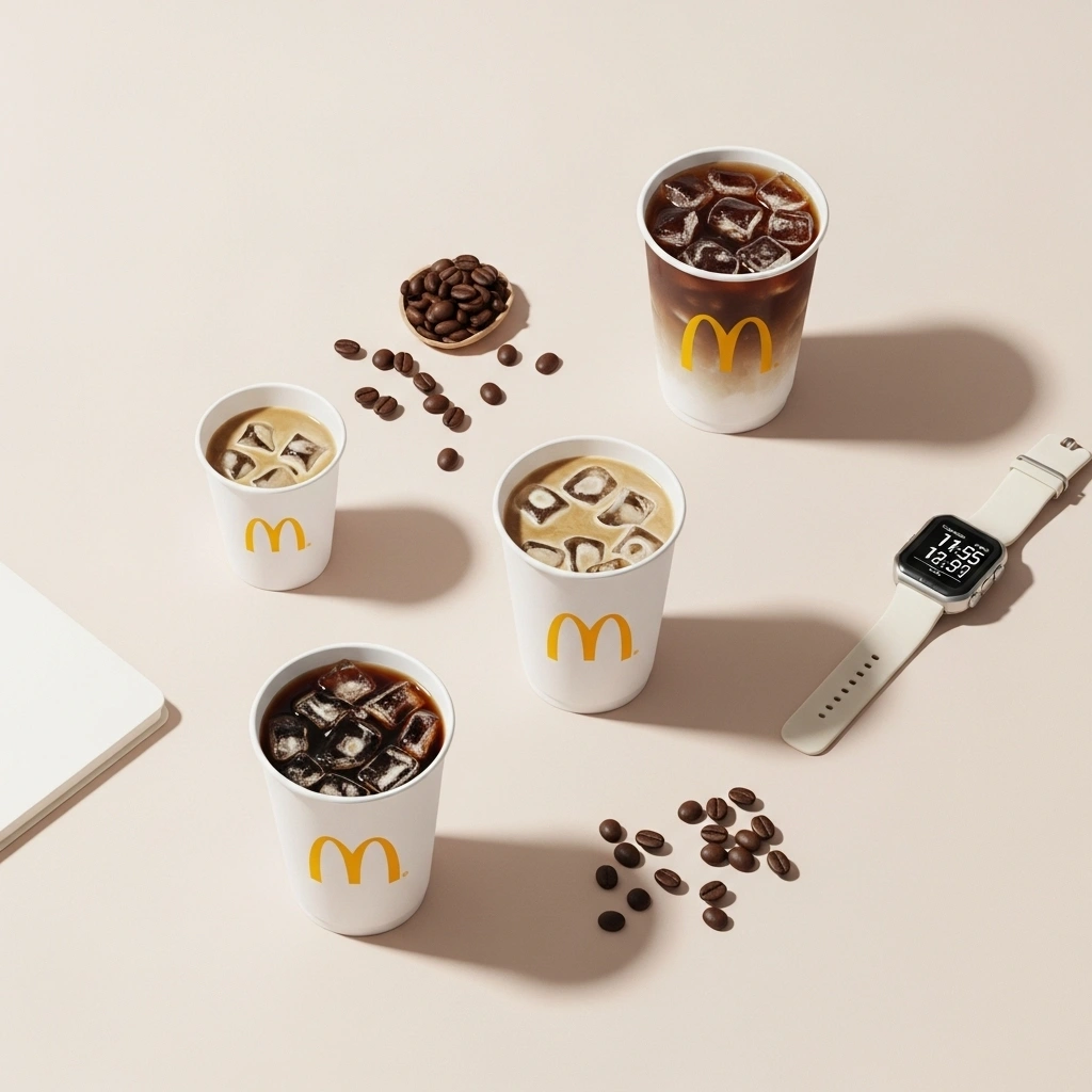 Minimalist flat lay of McDonald’s iced coffees