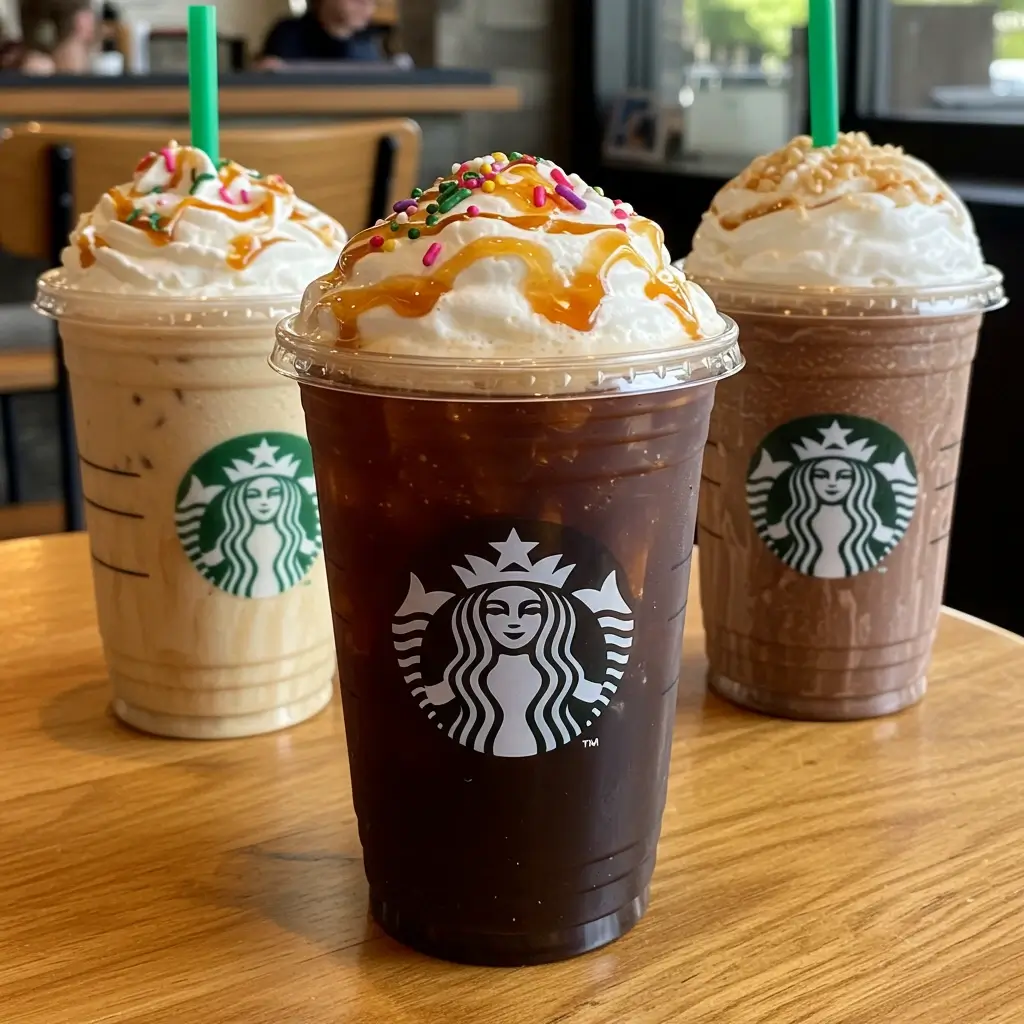 Starbucks-style cold brew with flavored cold foam, drizzle, and sprinkles.