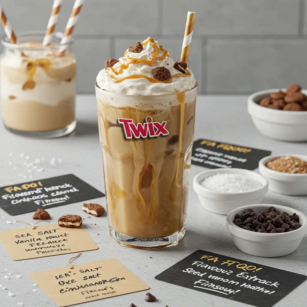 Assorted iced coffee drinks with various toppings and ingredients