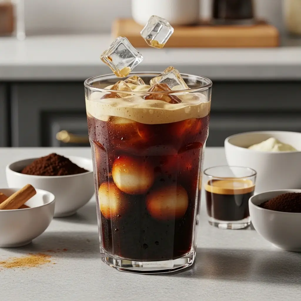 Flavor-boosted Starbucks-style iced coffee with strong brew and recipe ingredients