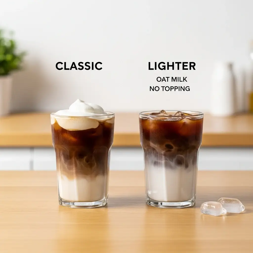 Side-by-side iced coffees showing classic vs. low-calorie version
