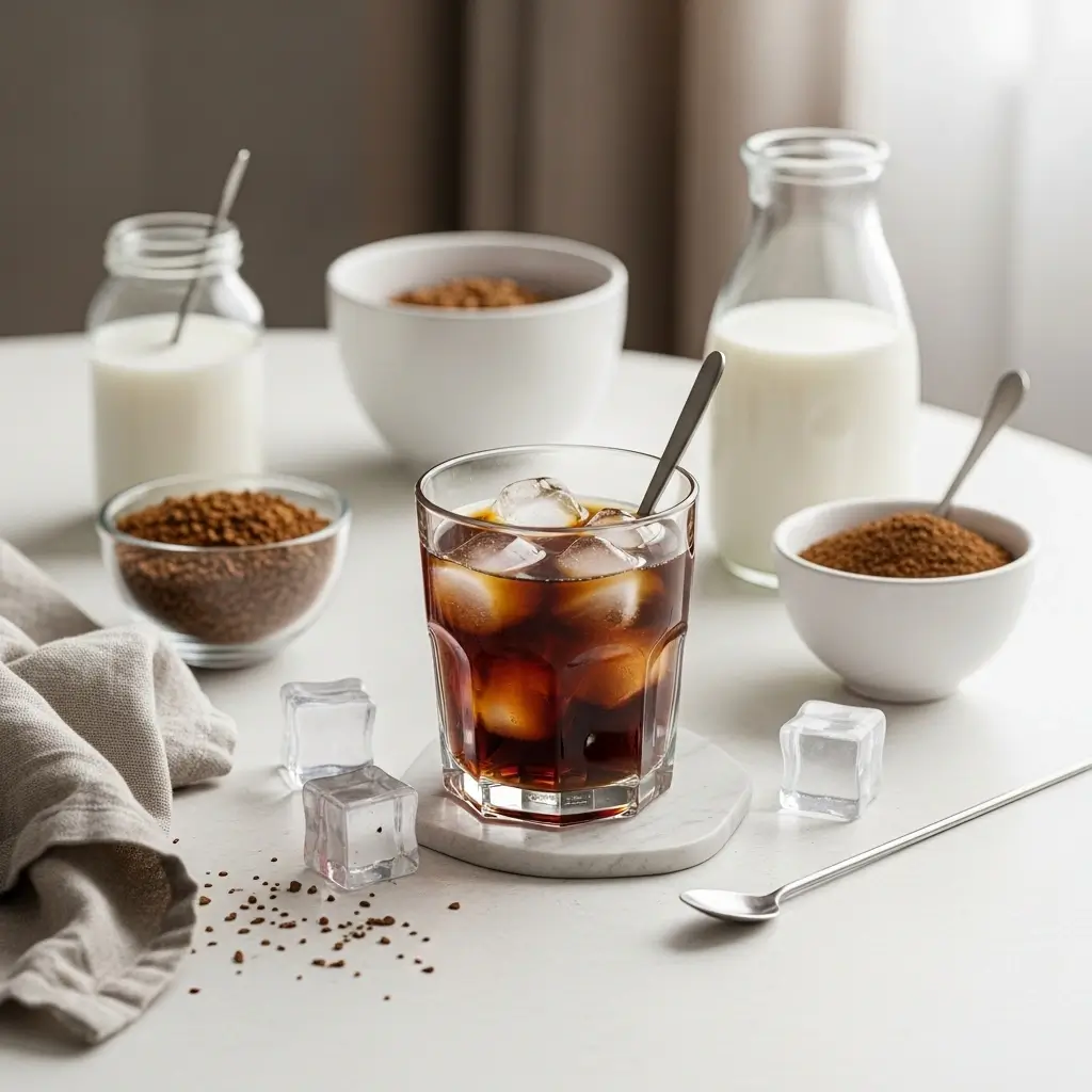 Simple iced coffee with basic ingredients for beginners