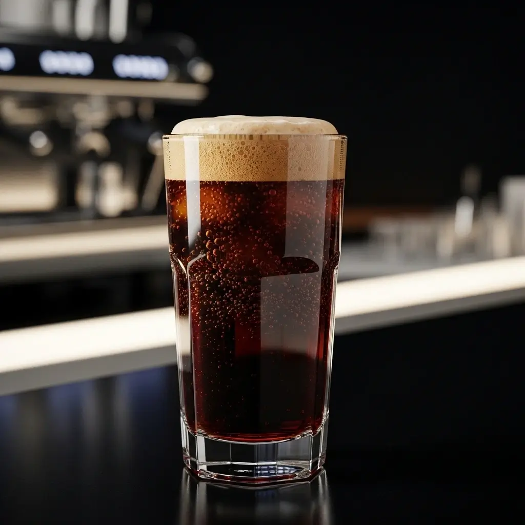 Nitro cold brew coffee with cascading bubbles and creamy foam