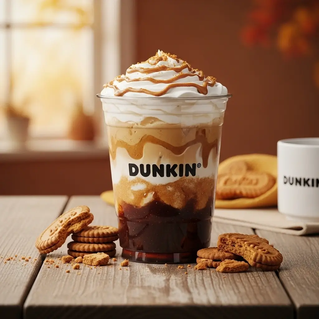 Dunkin cookie butter cold brew with cookie butter drizzle and foam