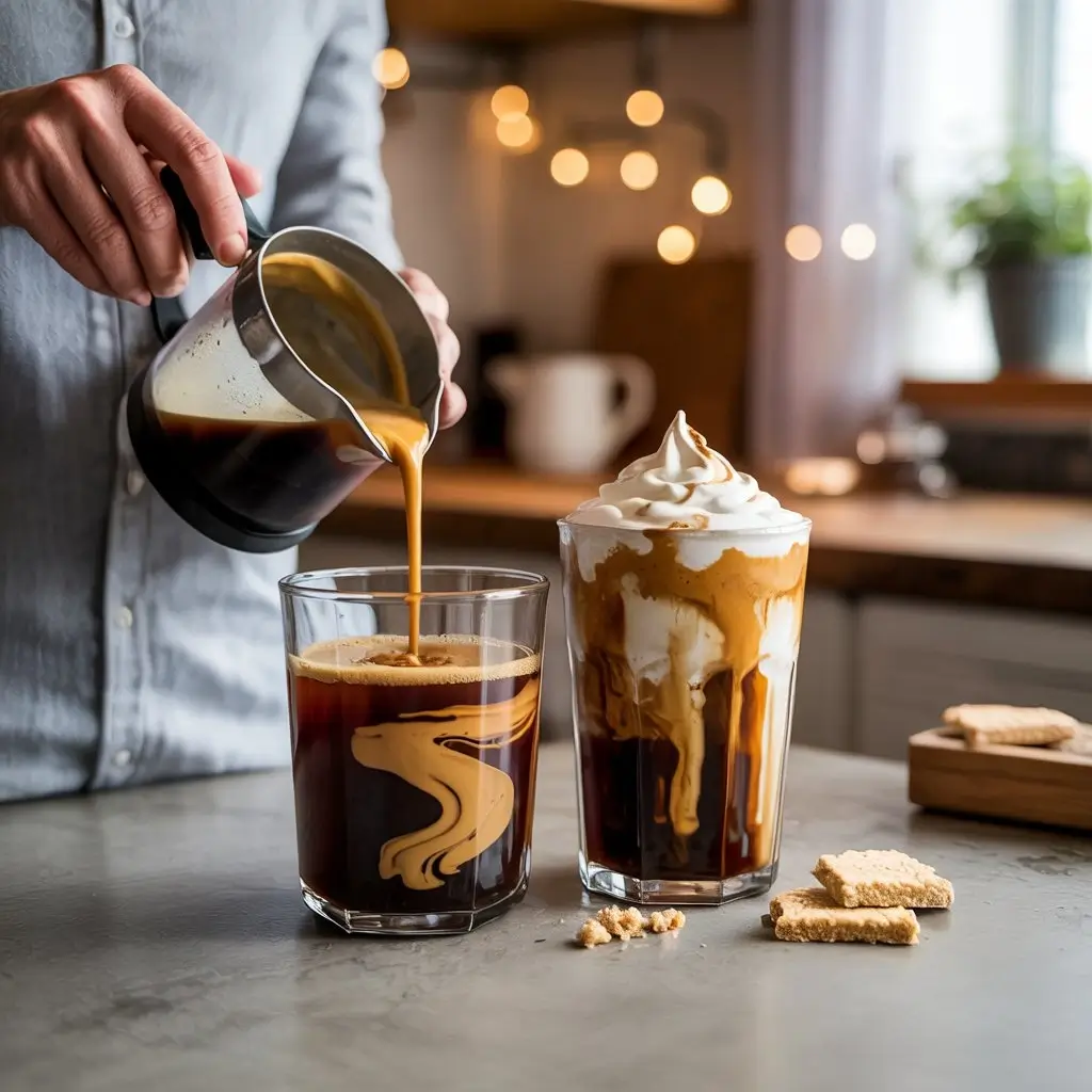 Homemade cookie butter cold brew being made step by step