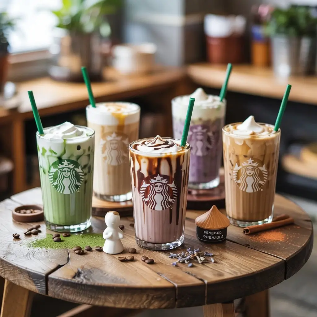 International and creative iced lattes including matcha, Vietnamese, mocha hazelnut, lavender, and caramel chai.